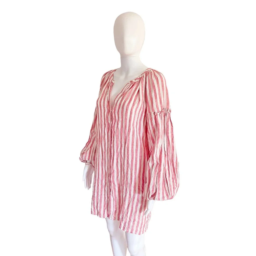 ❗️SOLD❗️MARCH 11 RED STRIPE LINEN TUNIC DRESS - Picture 3 of 5